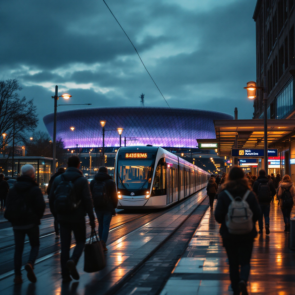 Anreise SAP Arena Mannheim mit öffentlichen Verkehrsmitteln per Straßenbahn am Abend