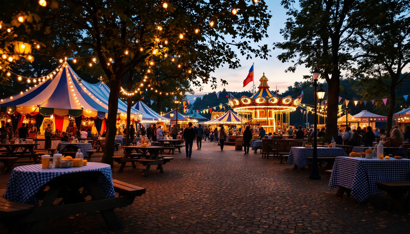 Festgelände beim Bergfest Amberg 2026 mit Festzelt und Fahrgeschäften