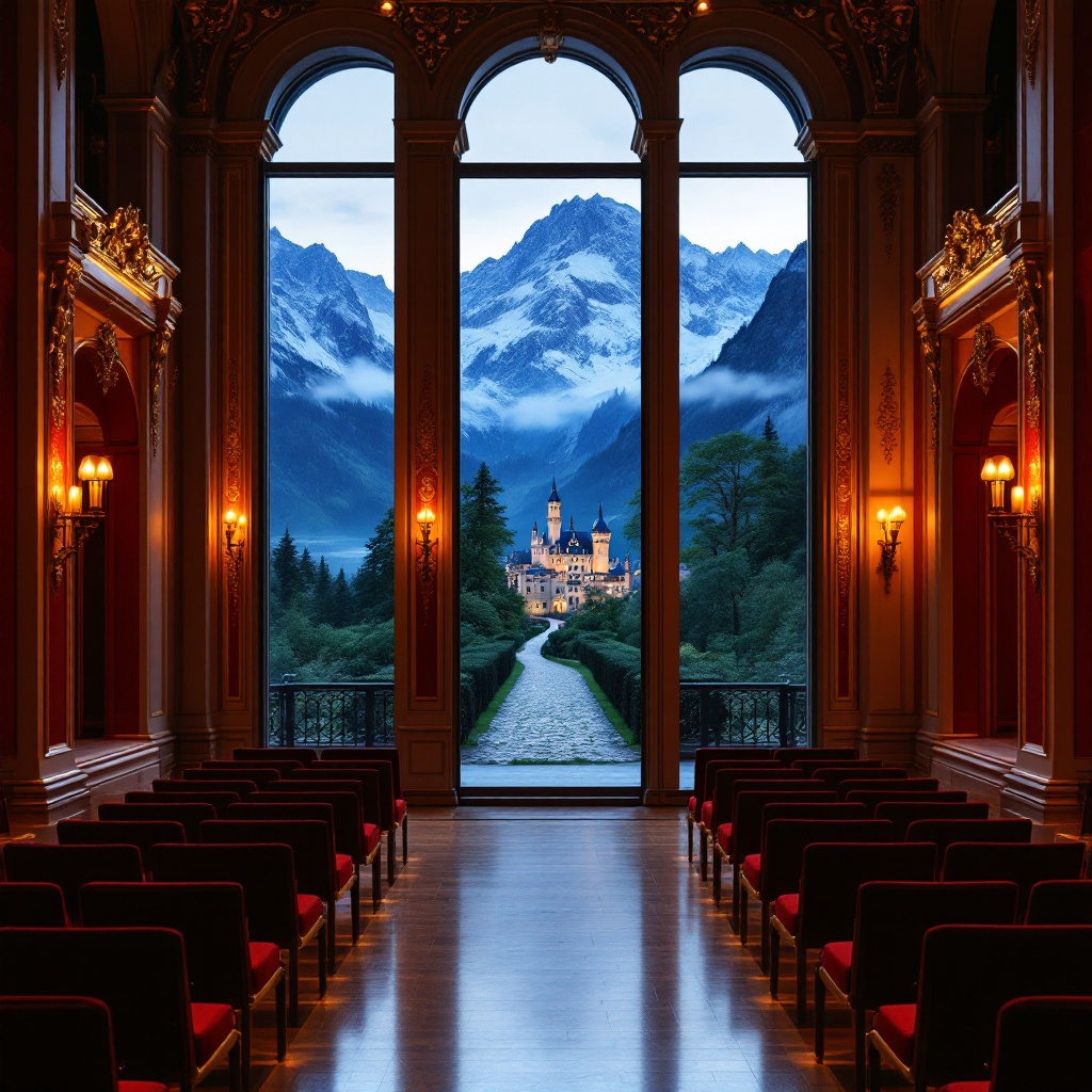Festspielhaus Neuschwanstein was wird dort aufgeführt – festliches Foyer mit Schlosskulisse in Füssen