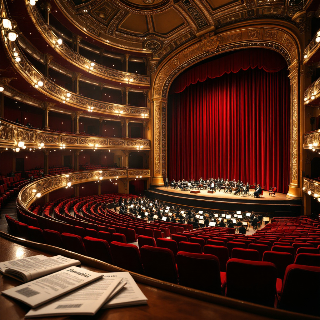 Unterschied Musical und Oper einfach erklärt: Blick in einen festlichen Theatersaal mit Orchestergraben