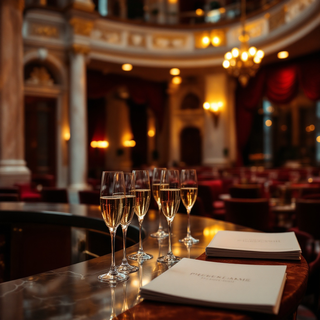 Foyer eines Theaters zeigt was tun in der Pause bei einem Konzert oder Theater mit Bar und Programmheften