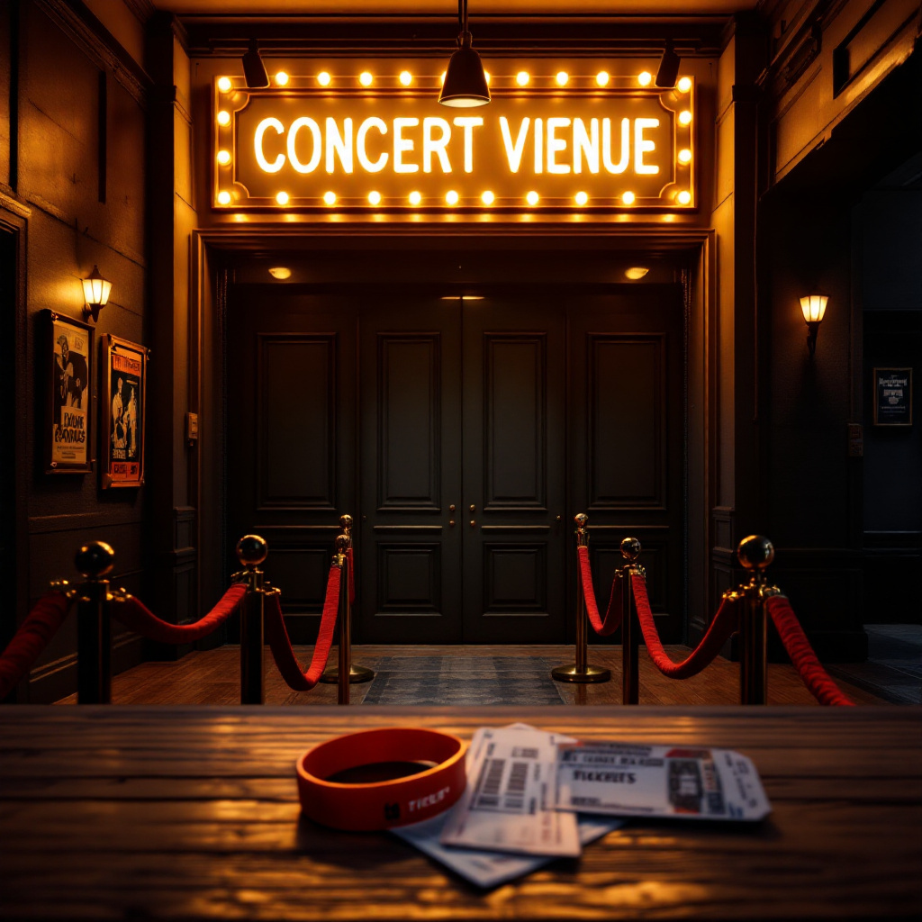 Konzert-Eingang mit Tickets zeigt, wie früh sollte man vor einem Konzert da sein