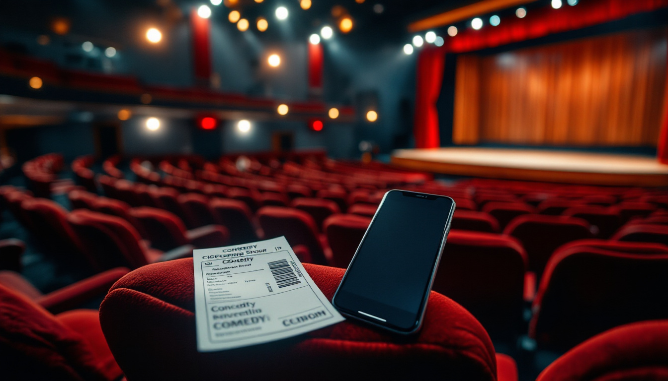Sascha Grammel Tickets und Smartphone mit Ticket-App vor einer Veranstaltungshalle