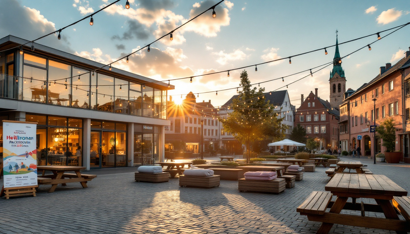 Event Heilbronn: Veranstaltungsplatz am Neckarufer mit Lichterketten und Weinfest-Stimmung