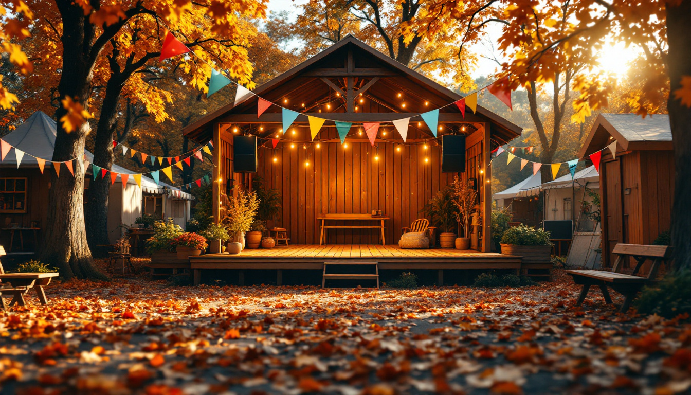 Open-Air-Bühne als Kulturort für Festivals im September mit Lichterketten und herbstlicher Atmosphäre
