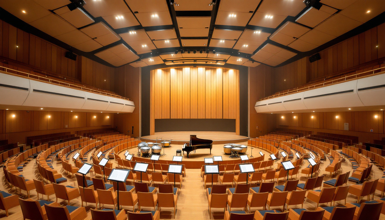 Berliner Musikfest: Blick in einen Konzertsaal mit terrassenförmigen Rängen und Orchesterpodium vor Konzertbeginn