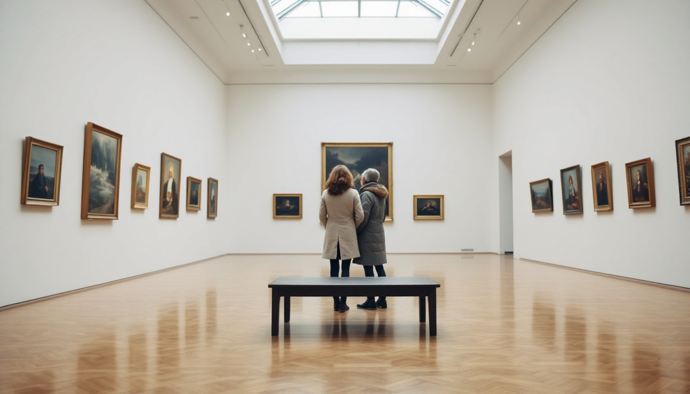 Kunst und Kultur erleben: Besucher in einer hellen Ausstellungshalle eines Museums